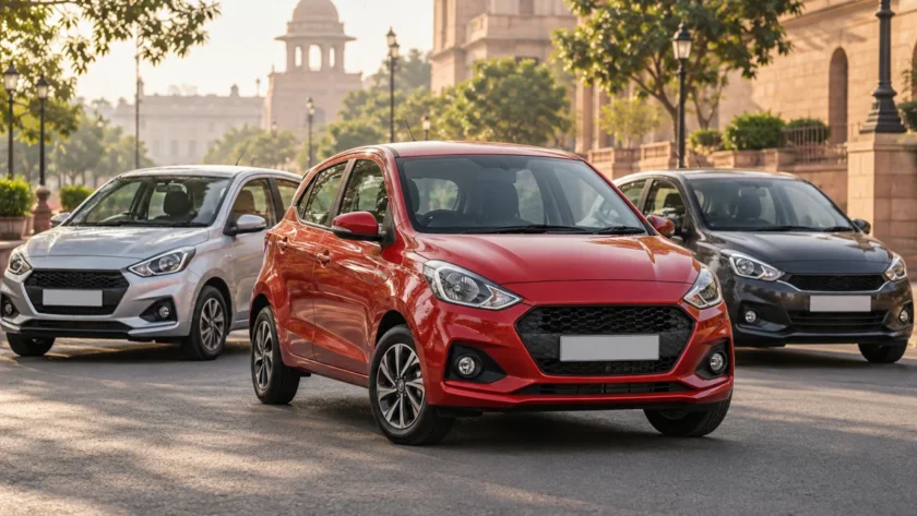Red, silver and charcoal compact hatchbacks illustrating budget used-car choices