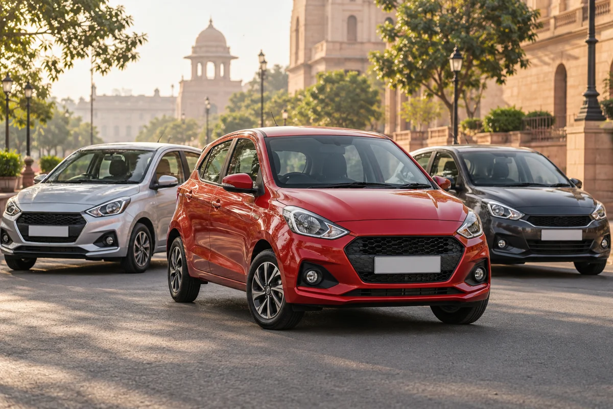 Red, silver and charcoal compact hatchbacks illustrating budget used-car choices